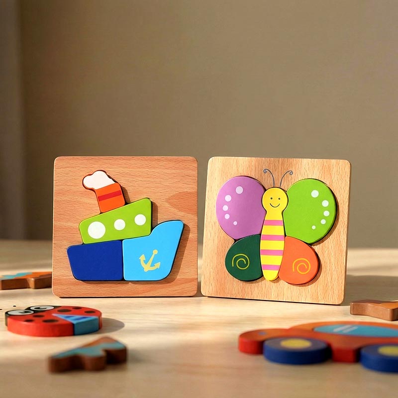 木製パズル 6枚セット、動物や乗りもののピース