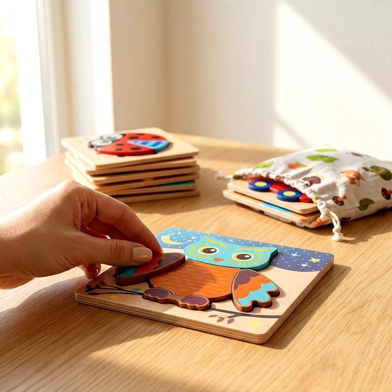木製パズル 6枚セット、動物や乗りもののピース