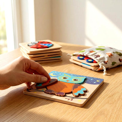 木製パズル 6枚セット、動物や乗りもののピース
