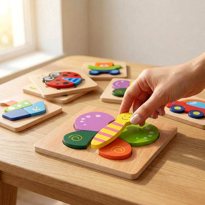 木製パズル 6枚セット、動物や乗りもののピース