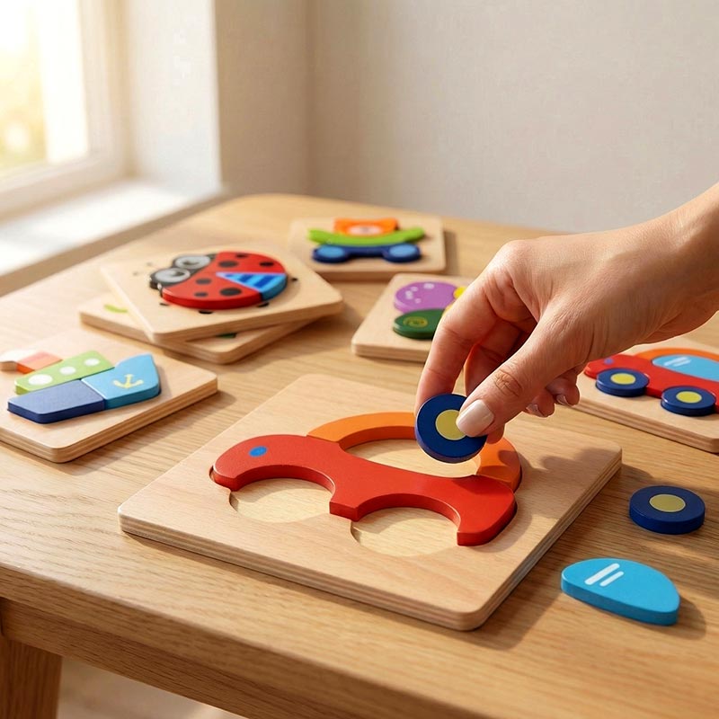 木製パズル 6枚セット、動物や乗りもののピース