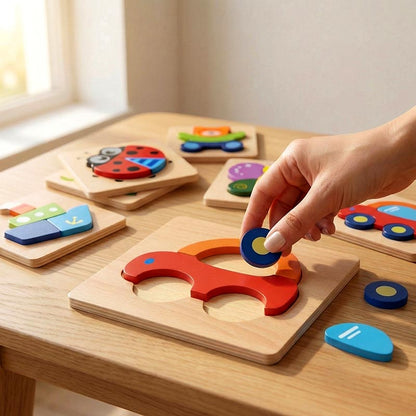木製パズル 6枚セット、動物や乗りもののピース