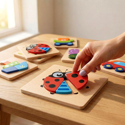 木製パズル 6枚セット、動物や乗りもののピース