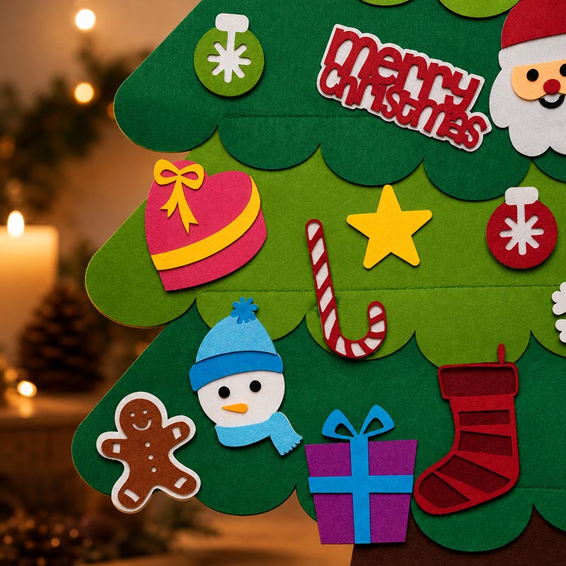 フェルトのクリスマスツリーとオーナメント
