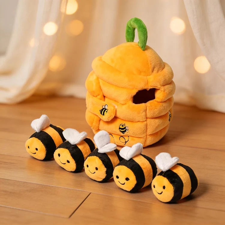ミツバチの巣 ふわふわ布おもちゃと5匹のミツバチ